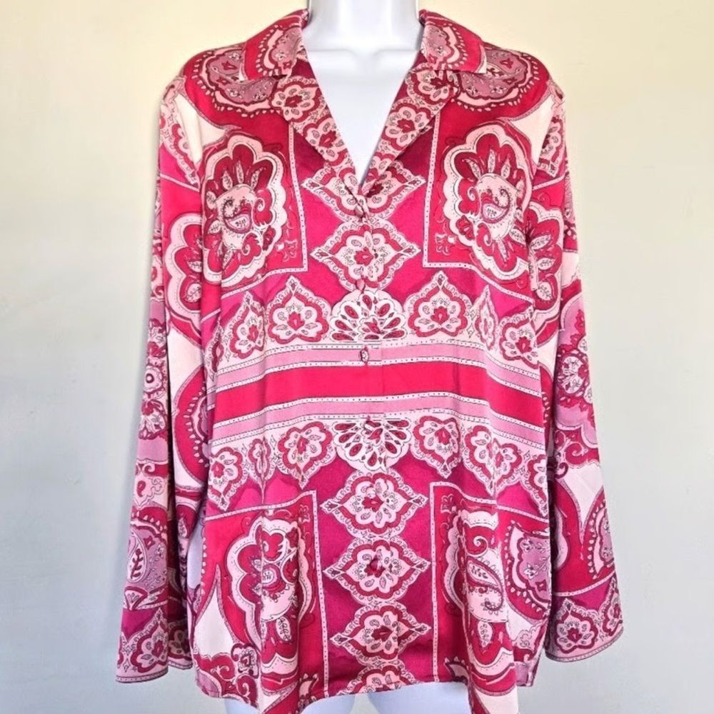 Cupcakes and Cashmere Pink Bandana Print Blouse Shirt